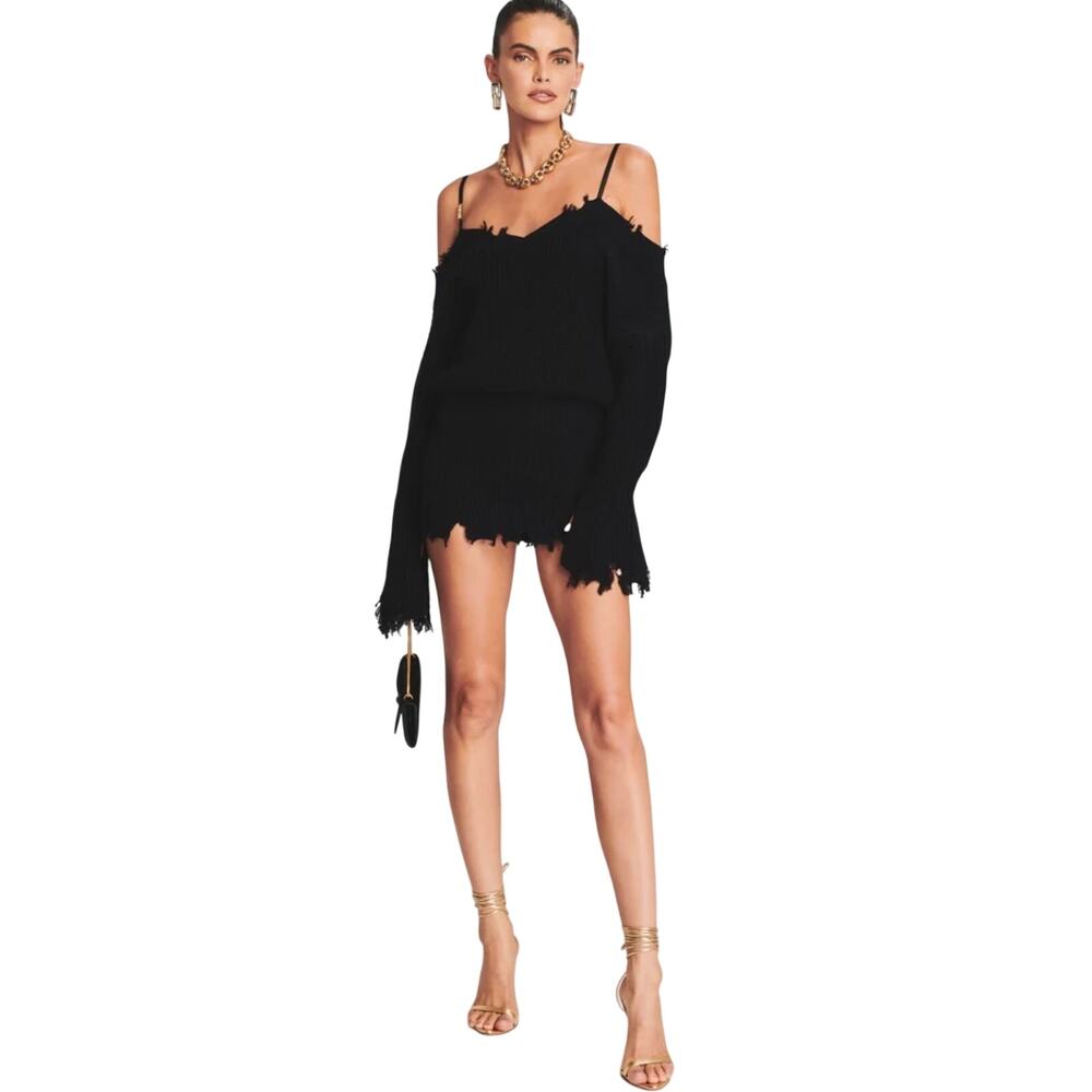 SER.O.YA Black Distressed Knit Cold Shoulder Mini Dress XS NWT